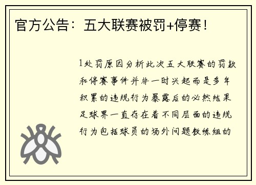 官方公告：五大联赛被罚+停赛！